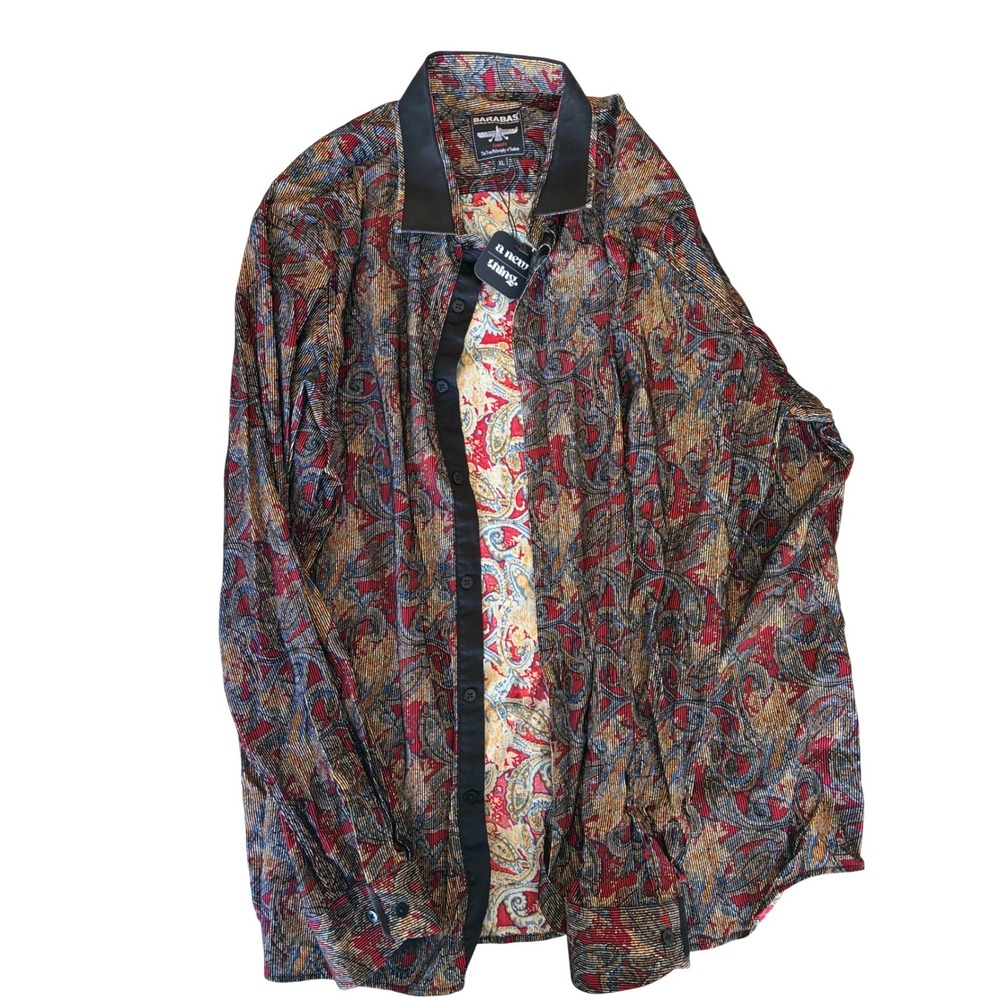 Barabas Mens XL Paisley Pleated Button Down Shirt Multicolor Classic Fit NWT